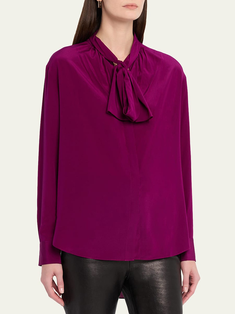 A.L.C. Vivi Long-Sleeve Silk Tie-Neck Top outlook