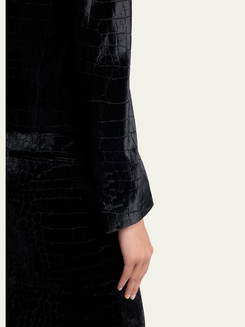 Croc-Embossed Velvet Single-Breasted Jacket 5