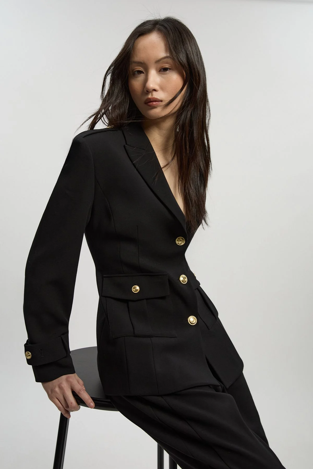 Compact Stretch Tailored Military Single Breasted Blazer - 1