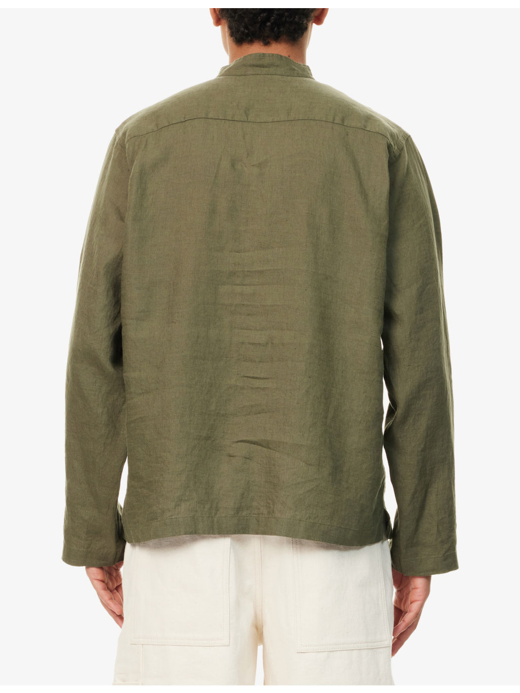 Grandad-Collar Long-Sleeve Linen Shirt - 4