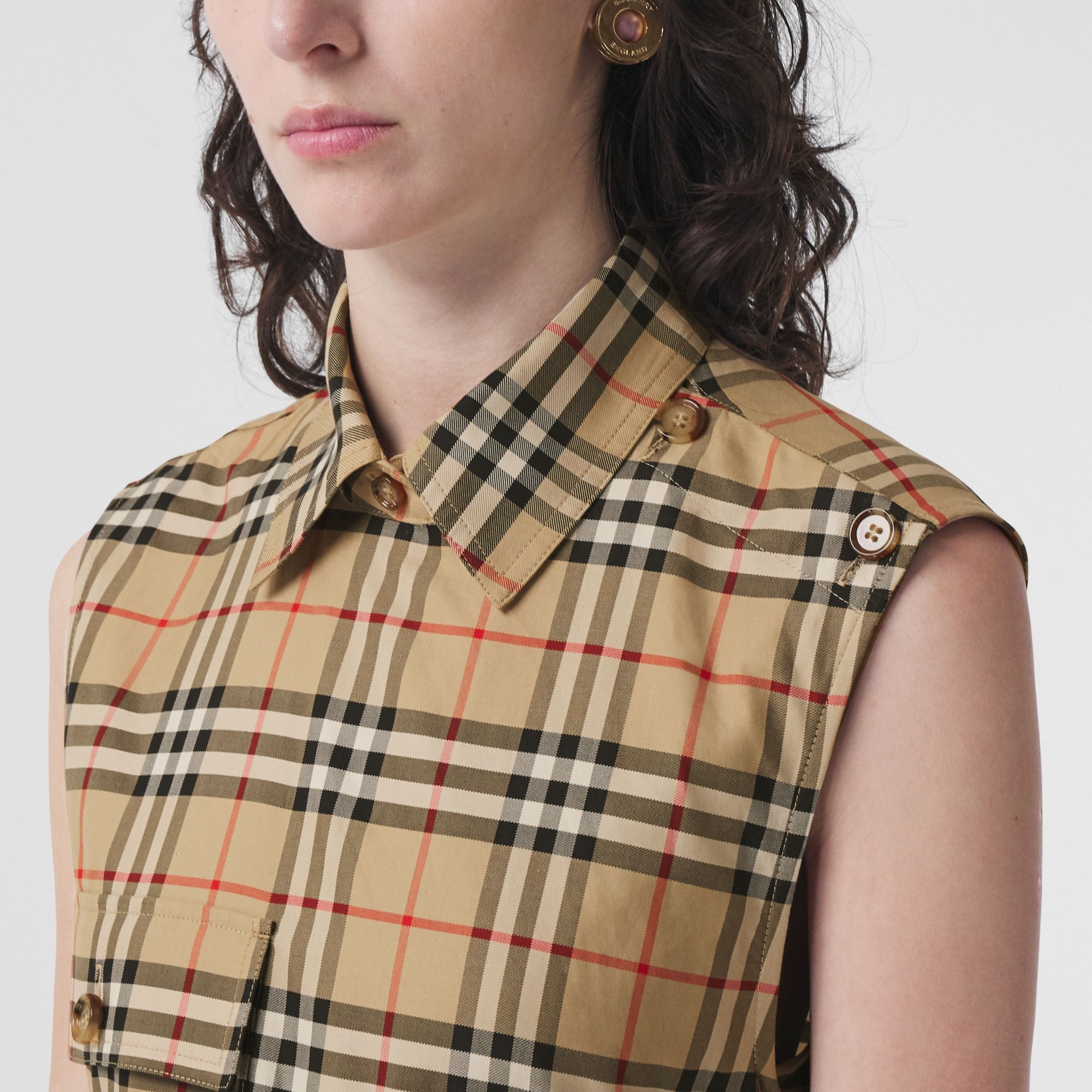 Vintage Check Sleeveless Cotton Shirt Dress - 3