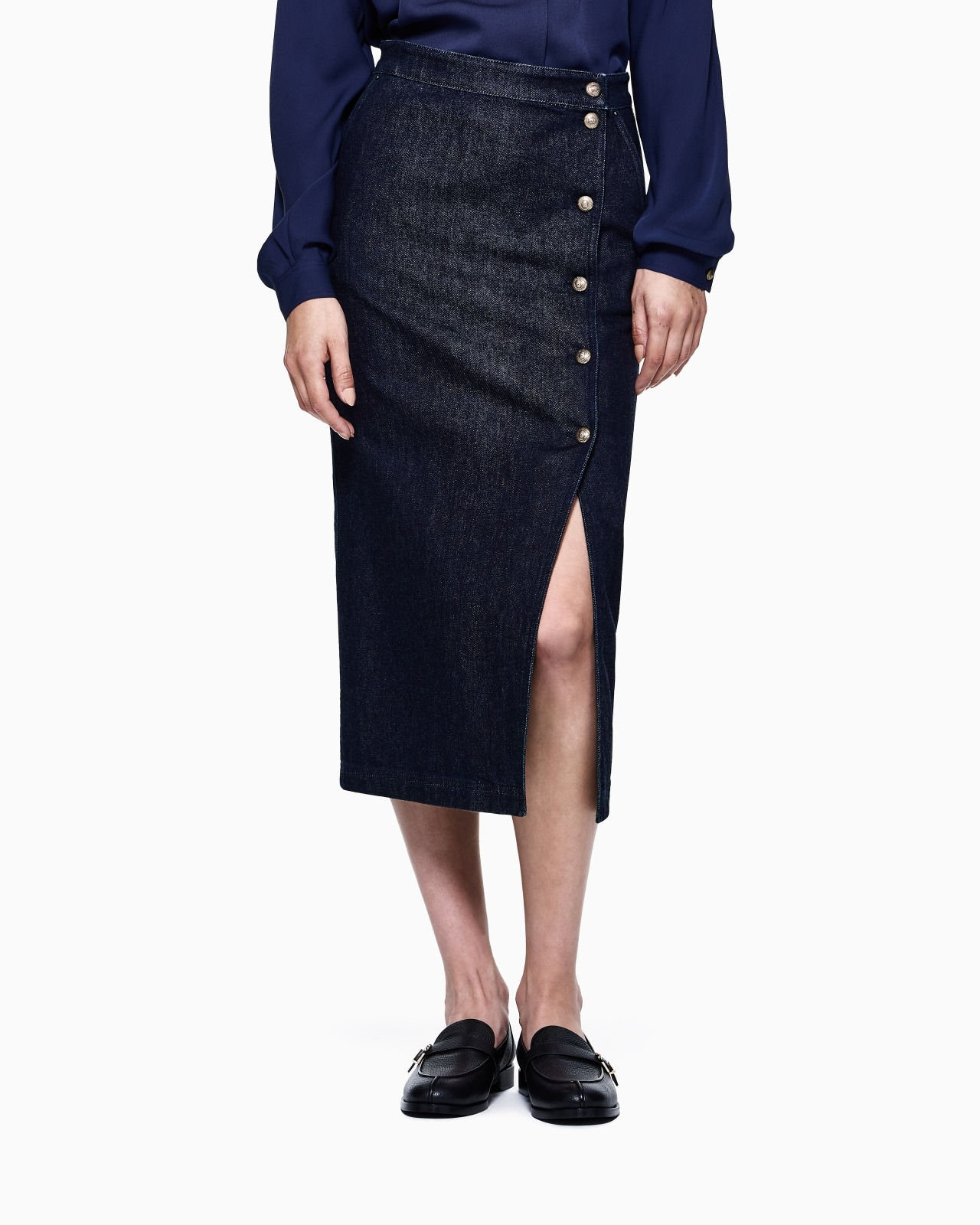 DENIM COLLECTION MIDI SKIRT IN STRETCH DENIM - 4