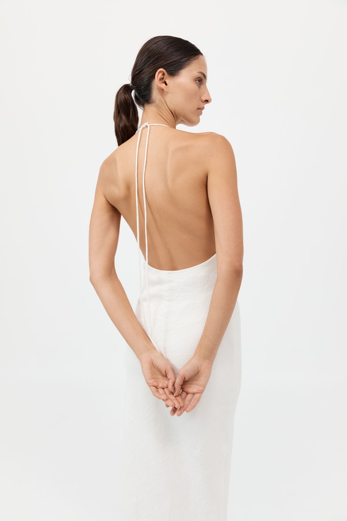 Linen Bias Halter Dress - Ivory - 6