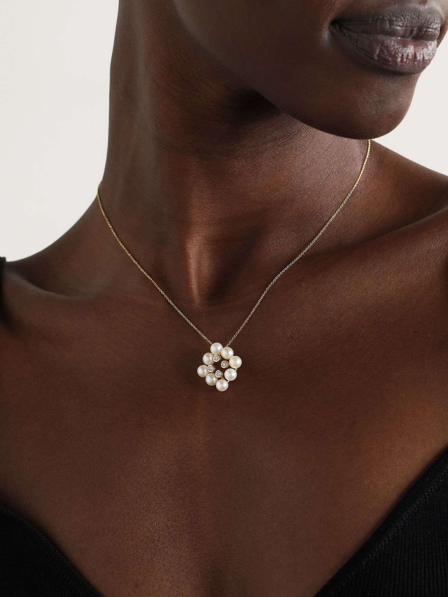 14-karat yellow and white gold, pearl and diamond necklace Gold - 2