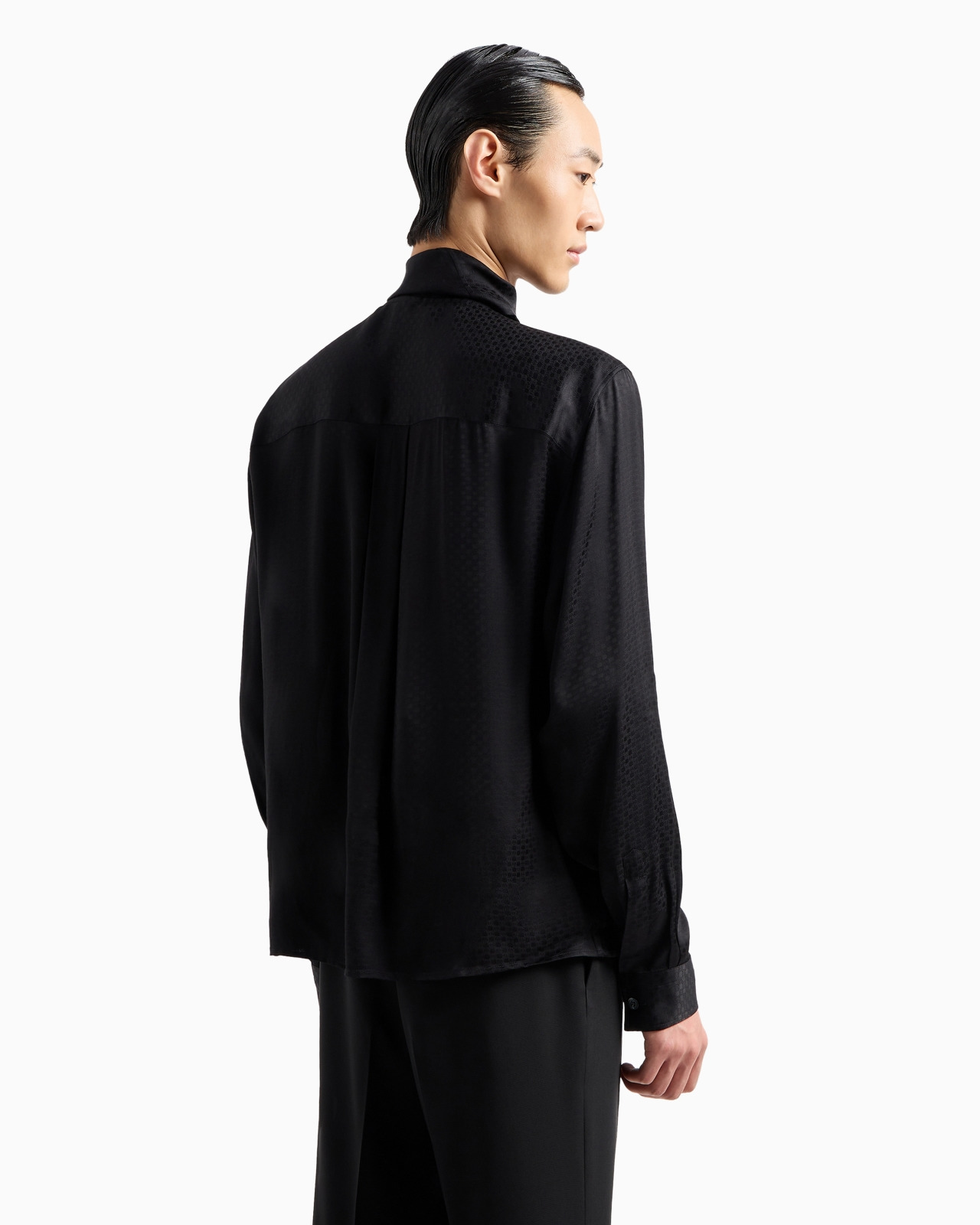 SHIRT WITH FOULARD COLLAR IN LIGHTWEIGHT, JACQUARD-PATTERN VISCOSE - 3