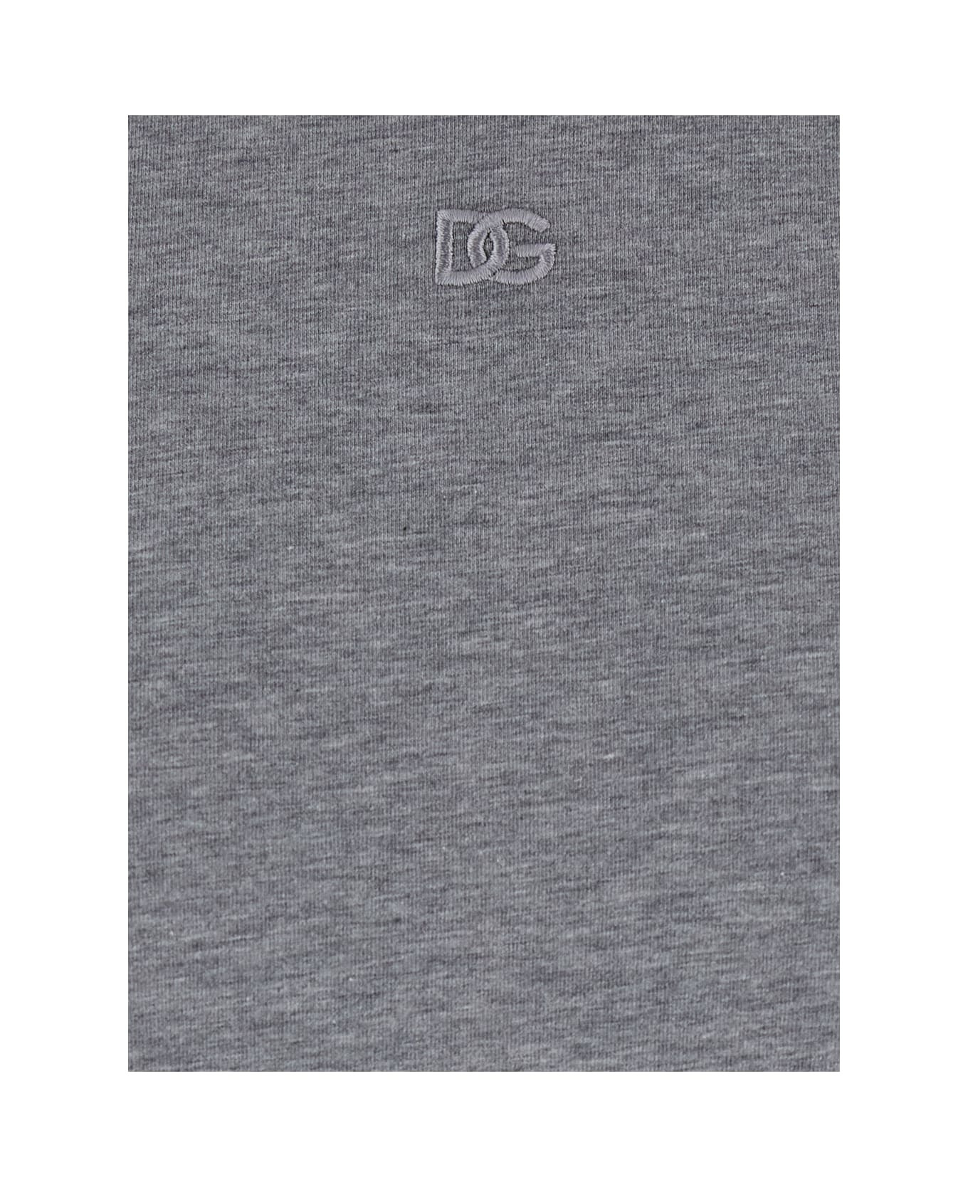 Grey Crewneck T-shirt With Tonal Logo Lettering Embroidery On The Front In Cotton Stretch Man - 3