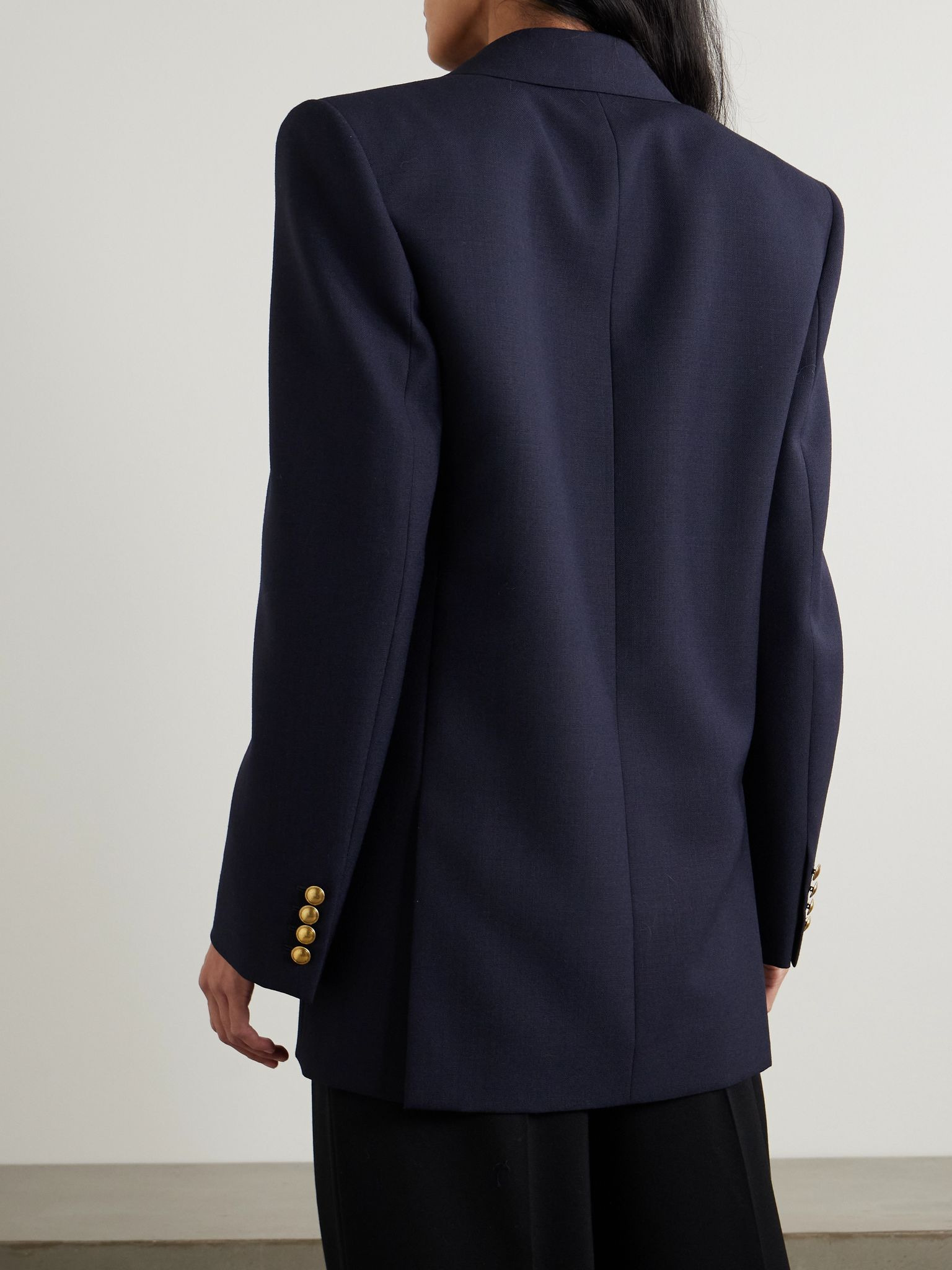 Oversized double-breasted grain de poudre wool blazer Blue - 4