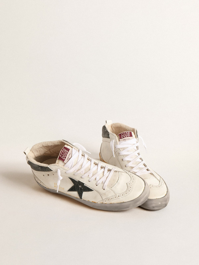 Golden Goose Mid Star with green metallic leather star and white flash outlook