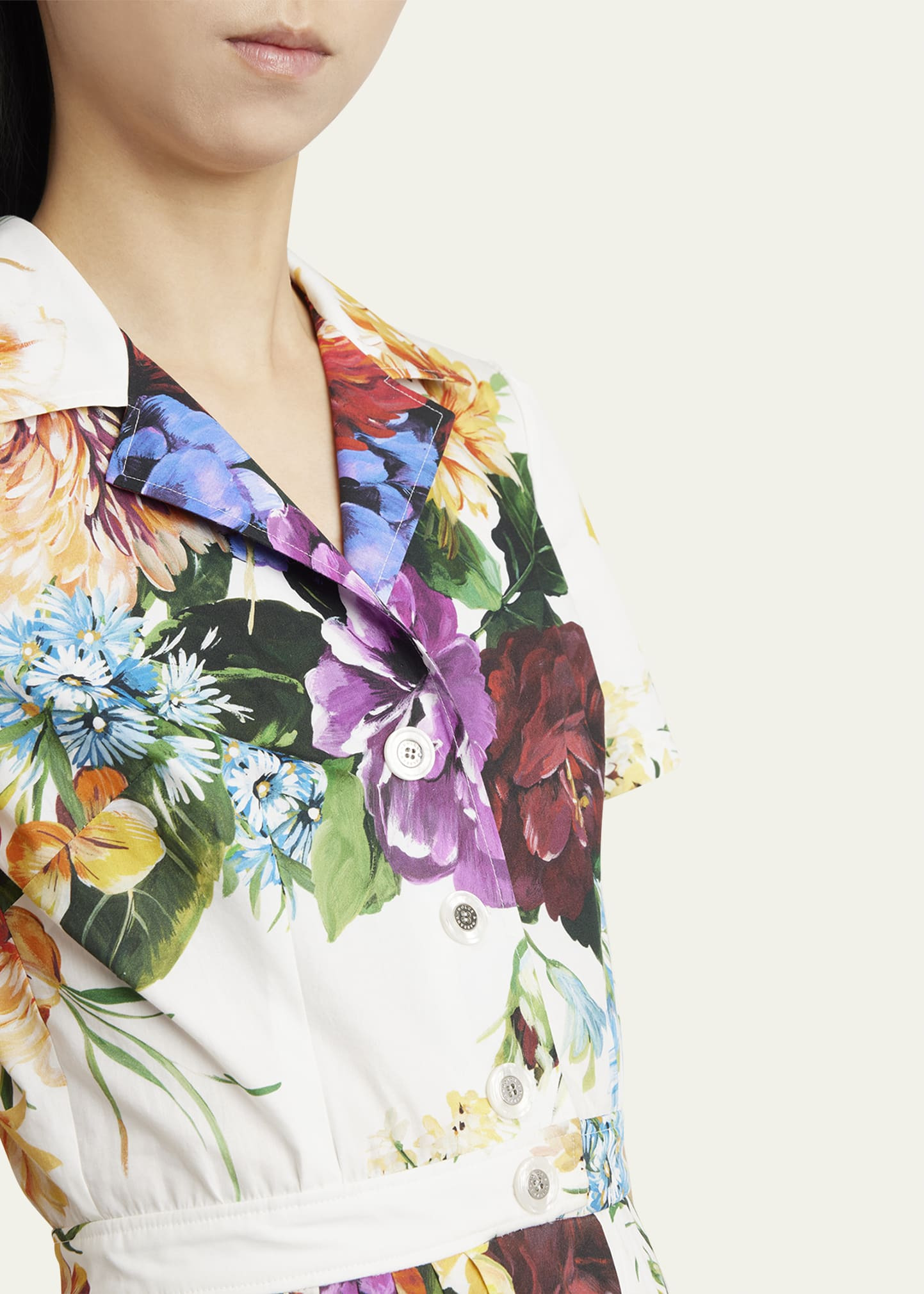 Bouquet Floral Poplin Short-Sleeve Midi Shirtdress - 5