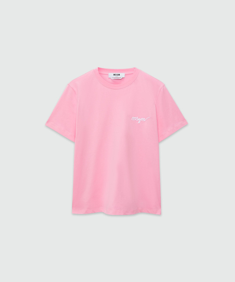 Pink jersey T-shirt with embroidered cursive logo - 1