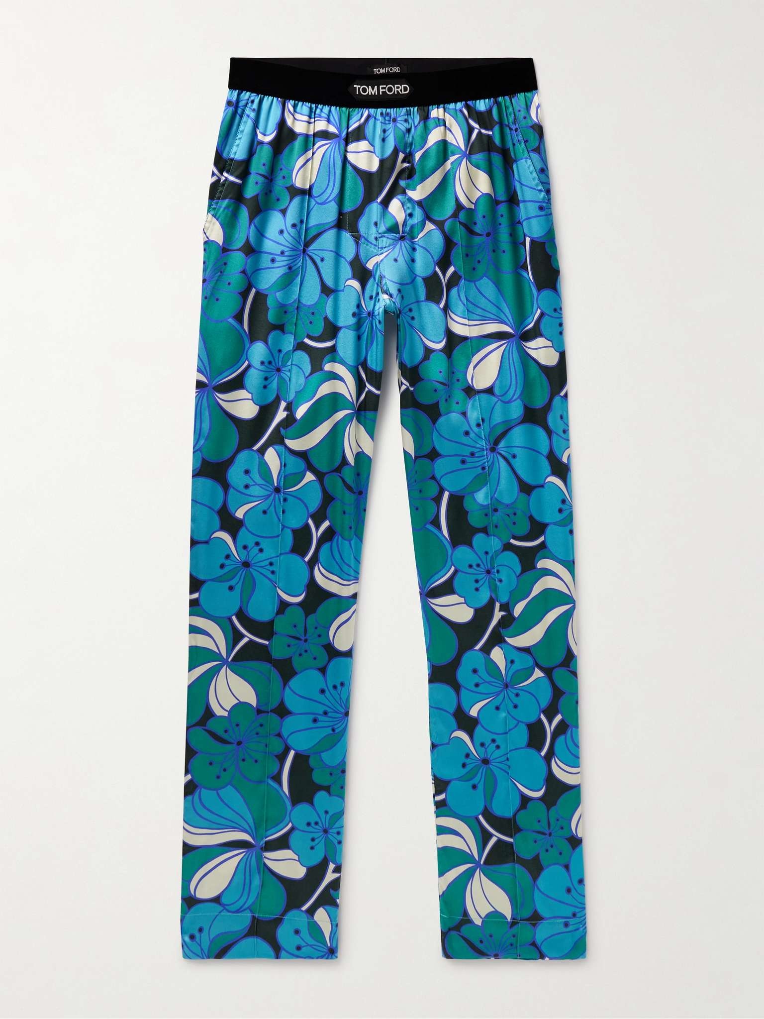 Straight-Leg Velvet-Trimmed Printed Stretch-Silk Pyjama Trousers - 1