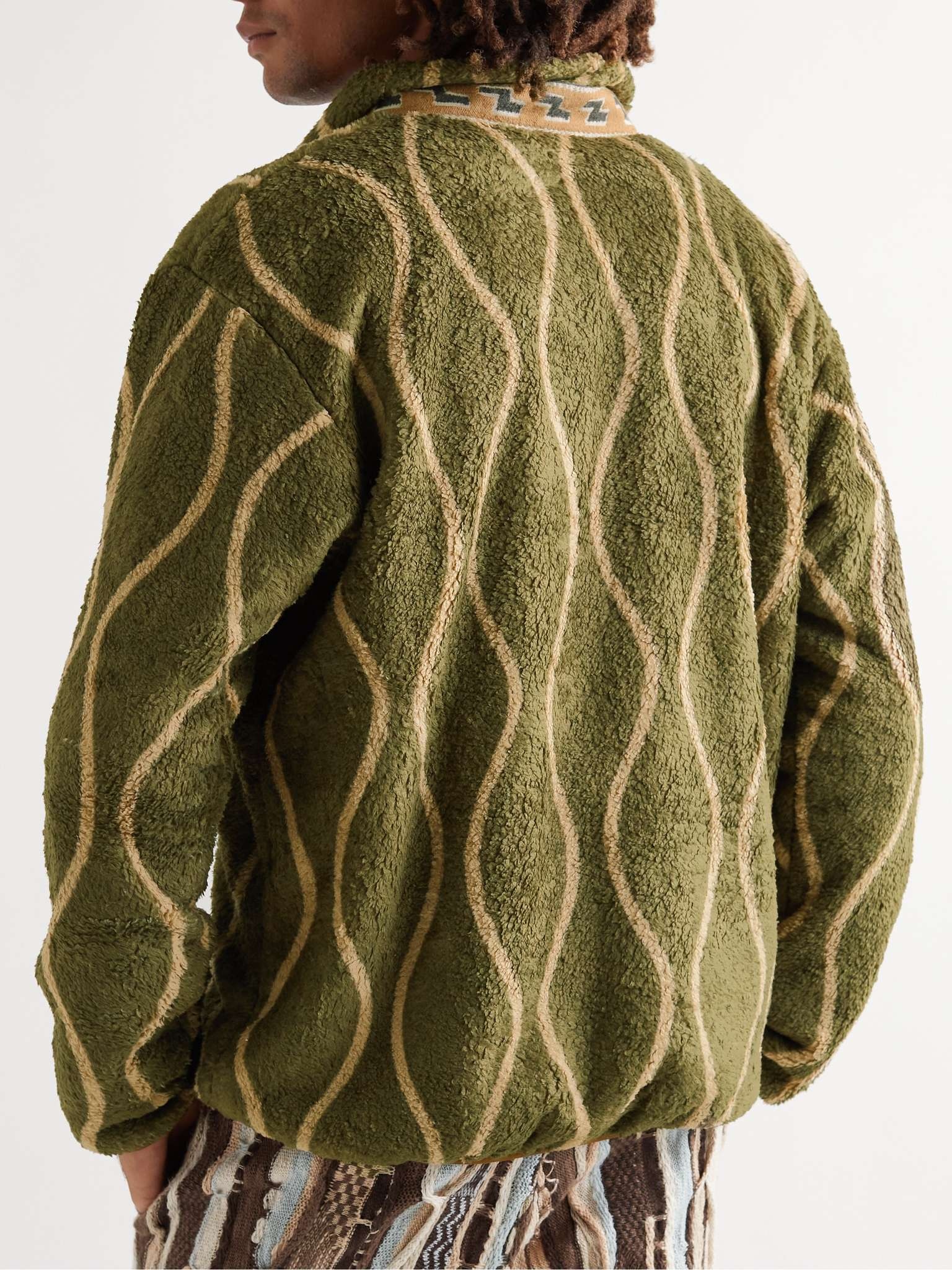 Jacquard-Trimmed Striped Fleece Jacket - 4