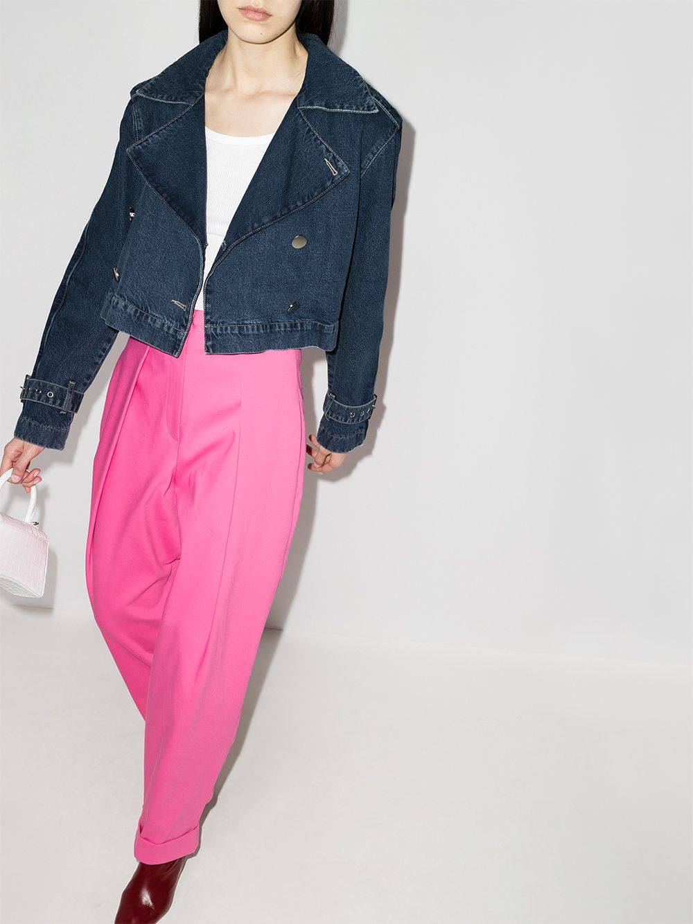 ruffle-trim cropped denim jacket - 5