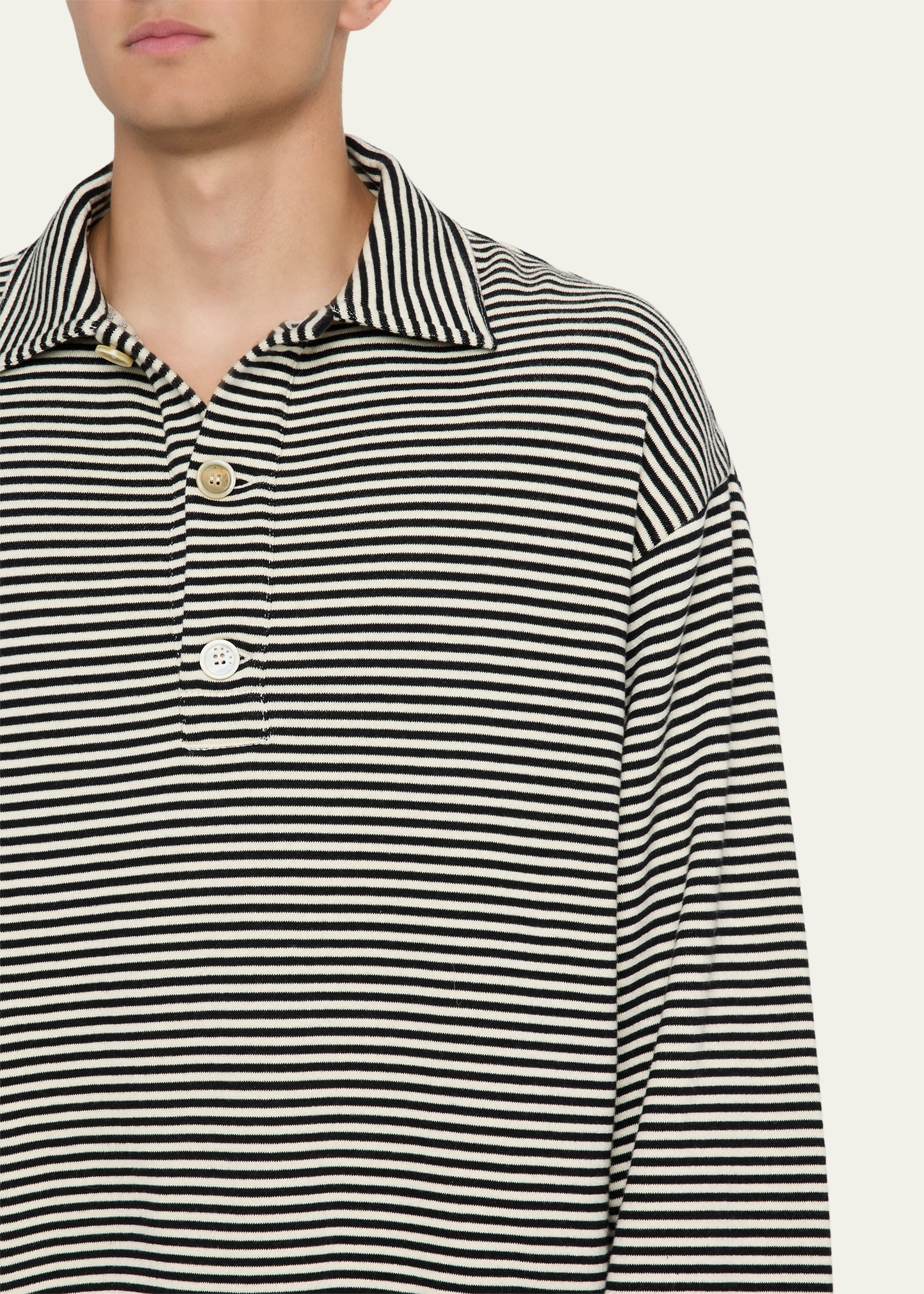 Men's Sailor Stripe Cotton Polo Sweatshirt - 5