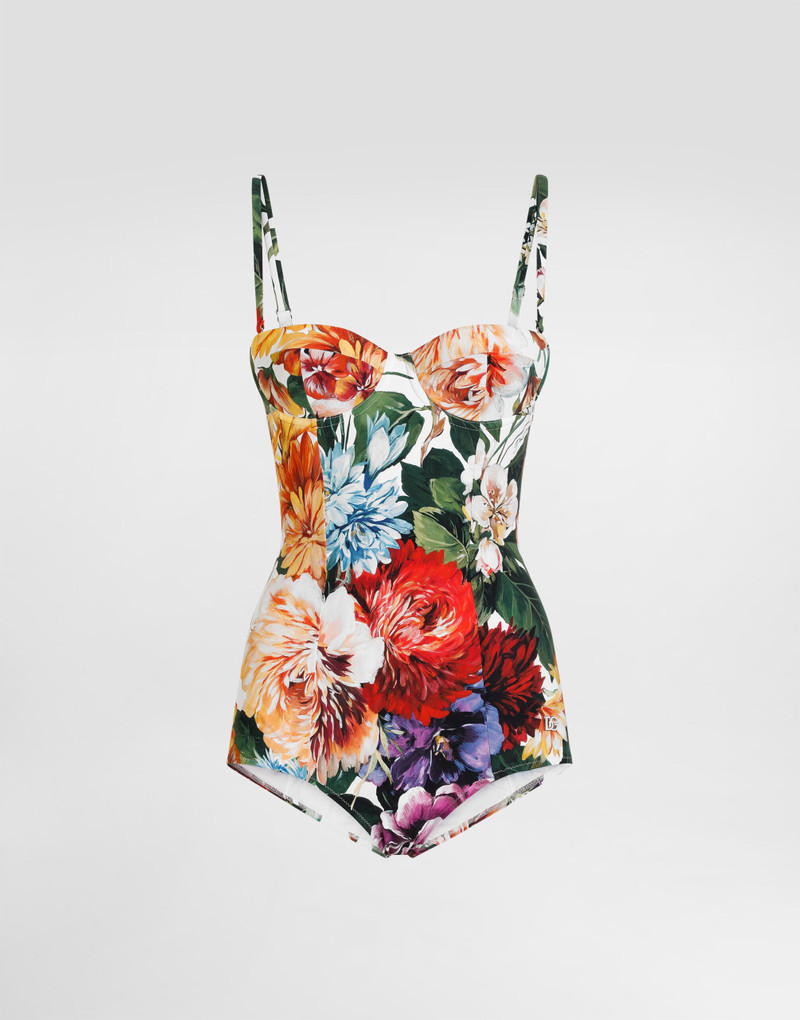 flower-print padded one-piece swimsuit 1