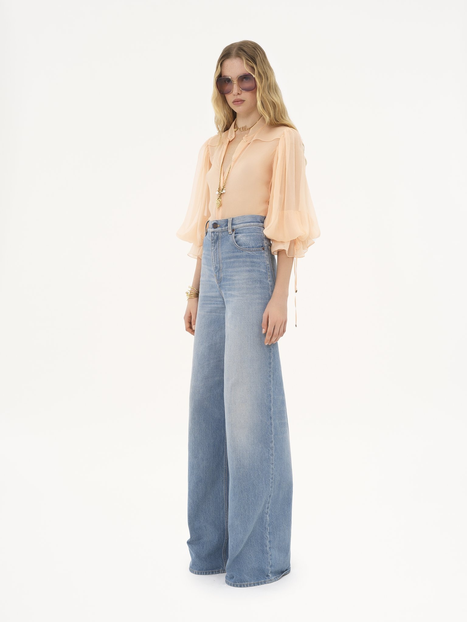 PUFF-SLEEVE BLOUSE IN SILK MOUSSELINE - 3