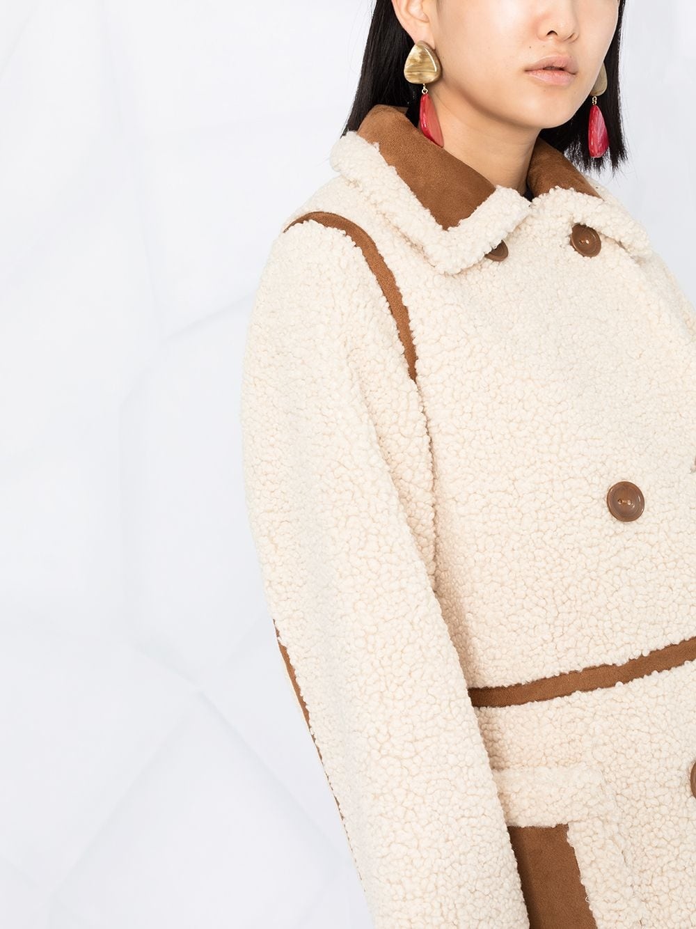 double-breasted faux-shearling coat - 3