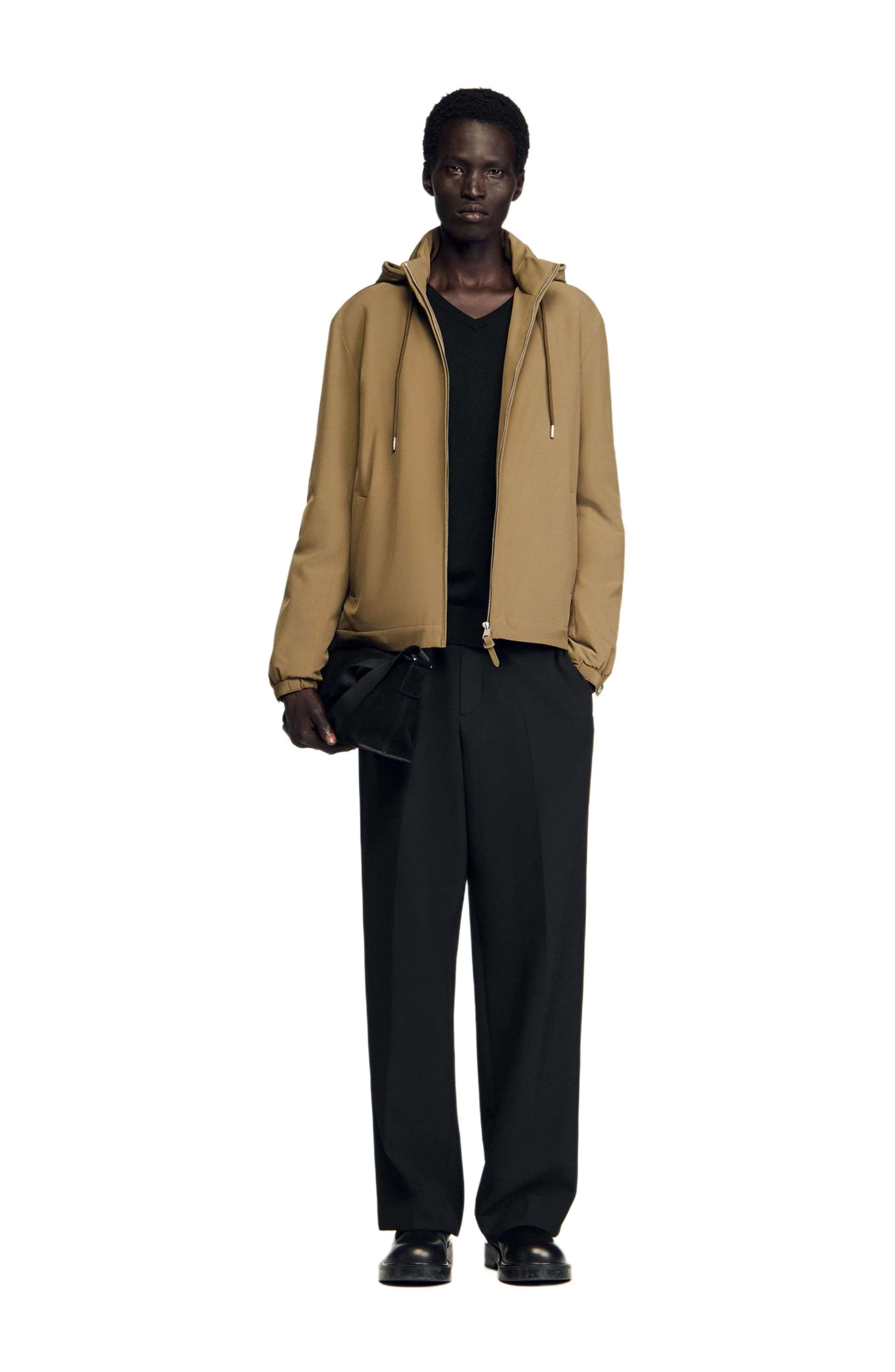 SANDRO Zip-up hooded jacket in Caramel at Nordstrom - 1