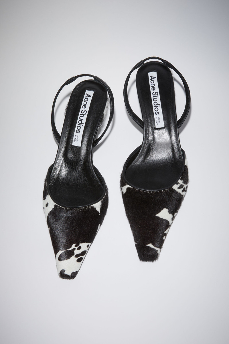 Printed leather pony heeled mules - White/black 3