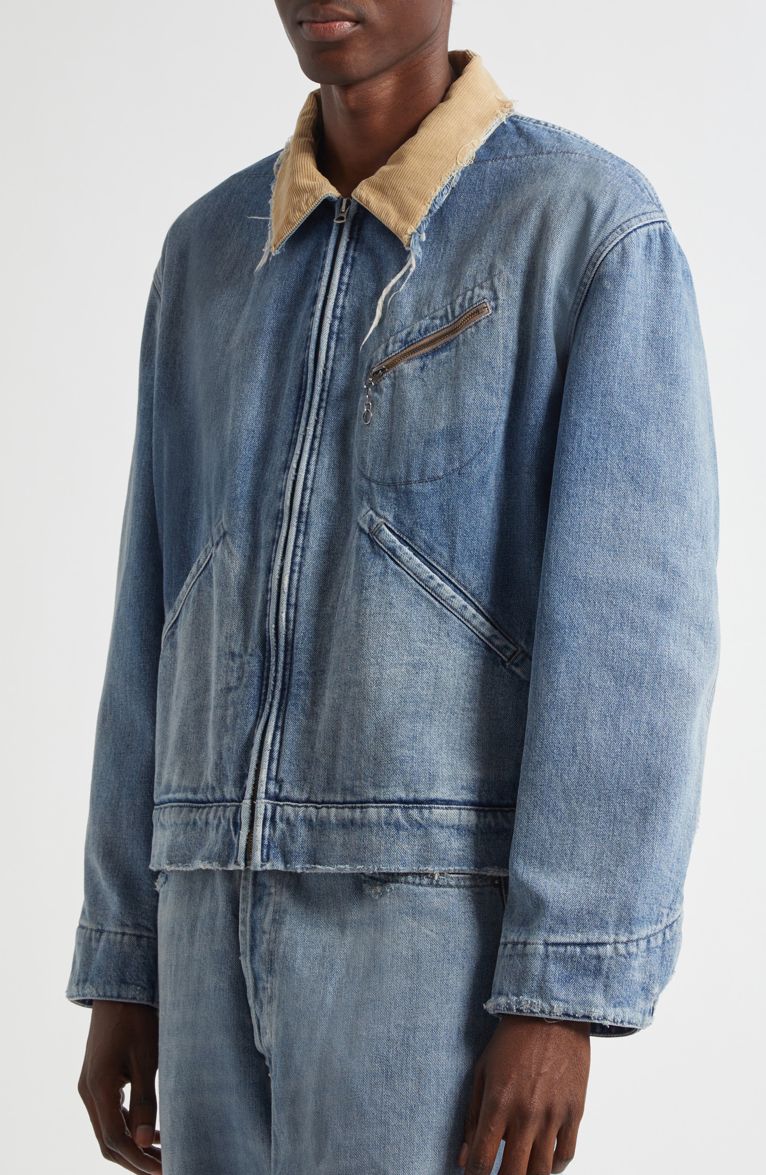 Maison Margiela Corduroy Collar Denim Sports Jacket in Light Blue at Nordstrom - 5
