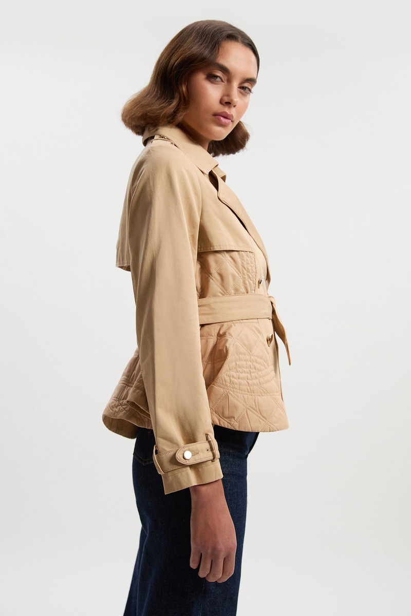 KAREN MILLEN Quilted Padded Peplum Short Trench Coat outlook