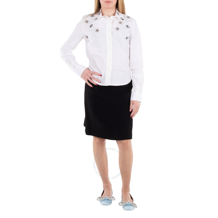 Rabanne Haut Floral-Embellished Poplin Shirt, Brand Size 36 ( US Size 4 ) - 4