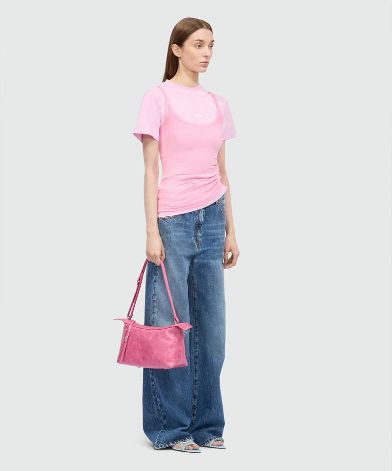 Pink short-sleeve cotton jersey T-shirt with micro logo on the front 4
