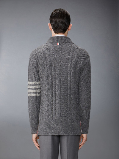 Thom Browne Donegal Mixed Cable Stitch 4-Bar Mock Neck Cardigan outlook