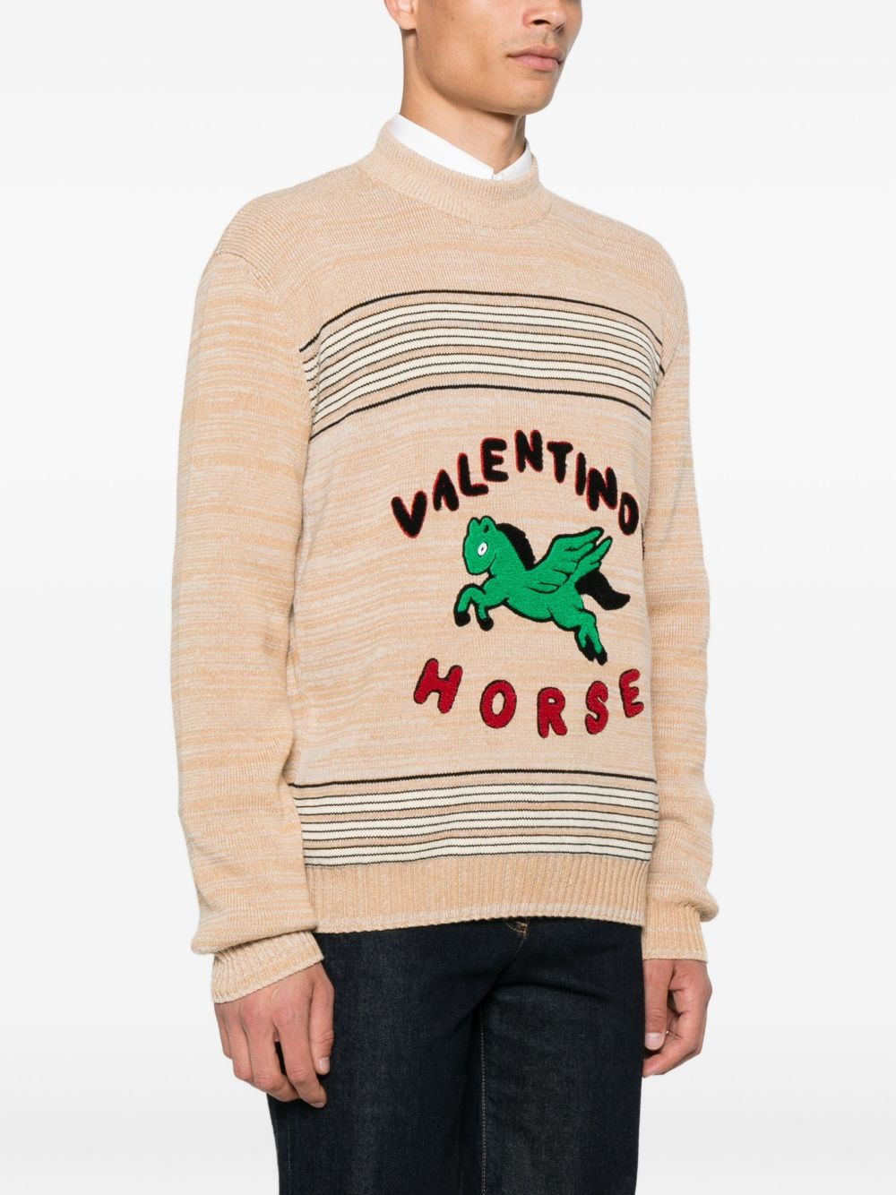 pegasus-embroidered striped sweater - 3