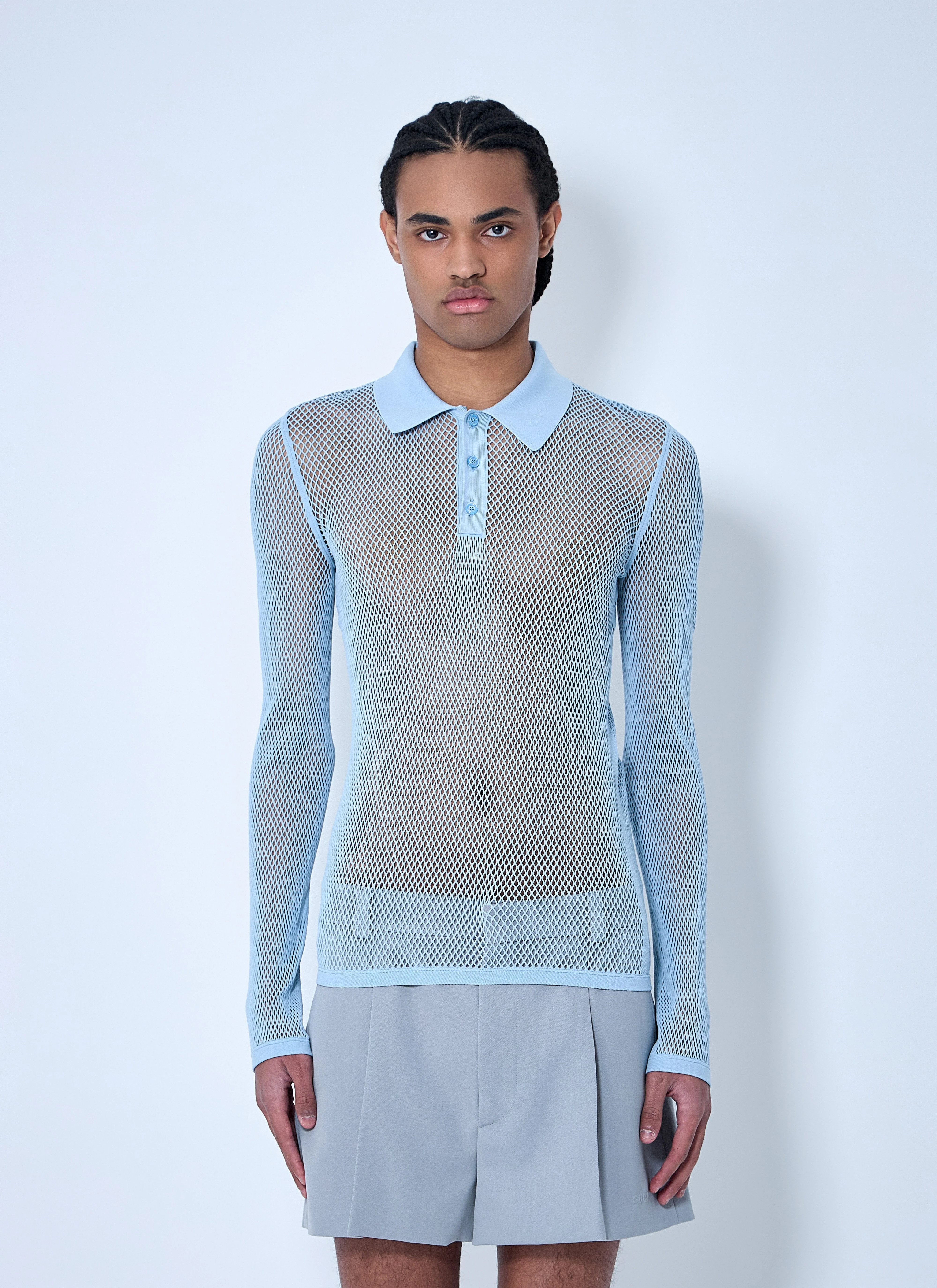 Gucci Men Embossed Technical Mesh Polo Top - 1