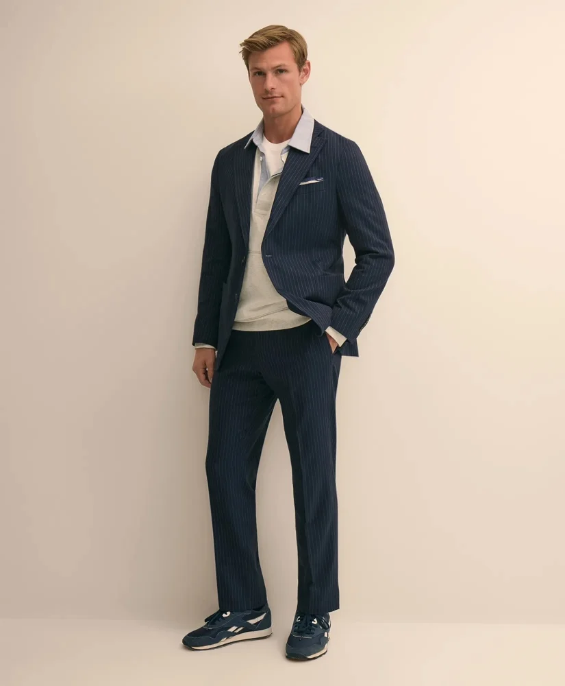 Classic Fit Cotton-Wool Pinstripe Suit Pants - 1