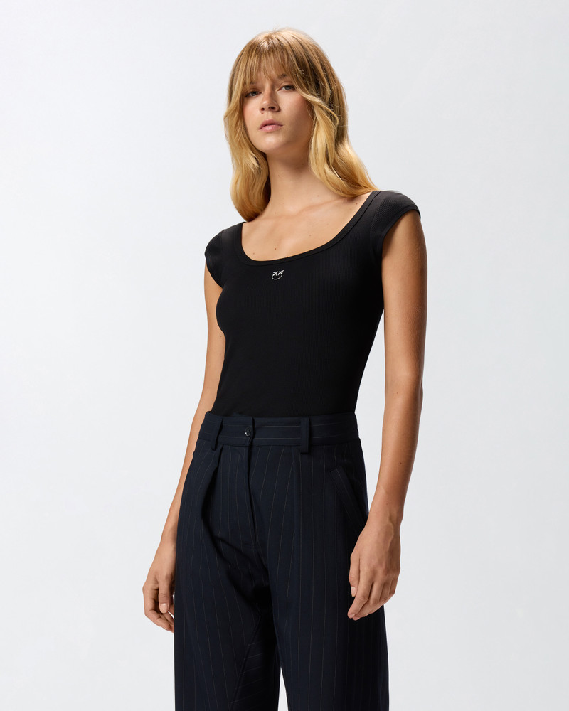 PINKO RIBBED TOP WITH LOVE BIRDS LOGO outlook