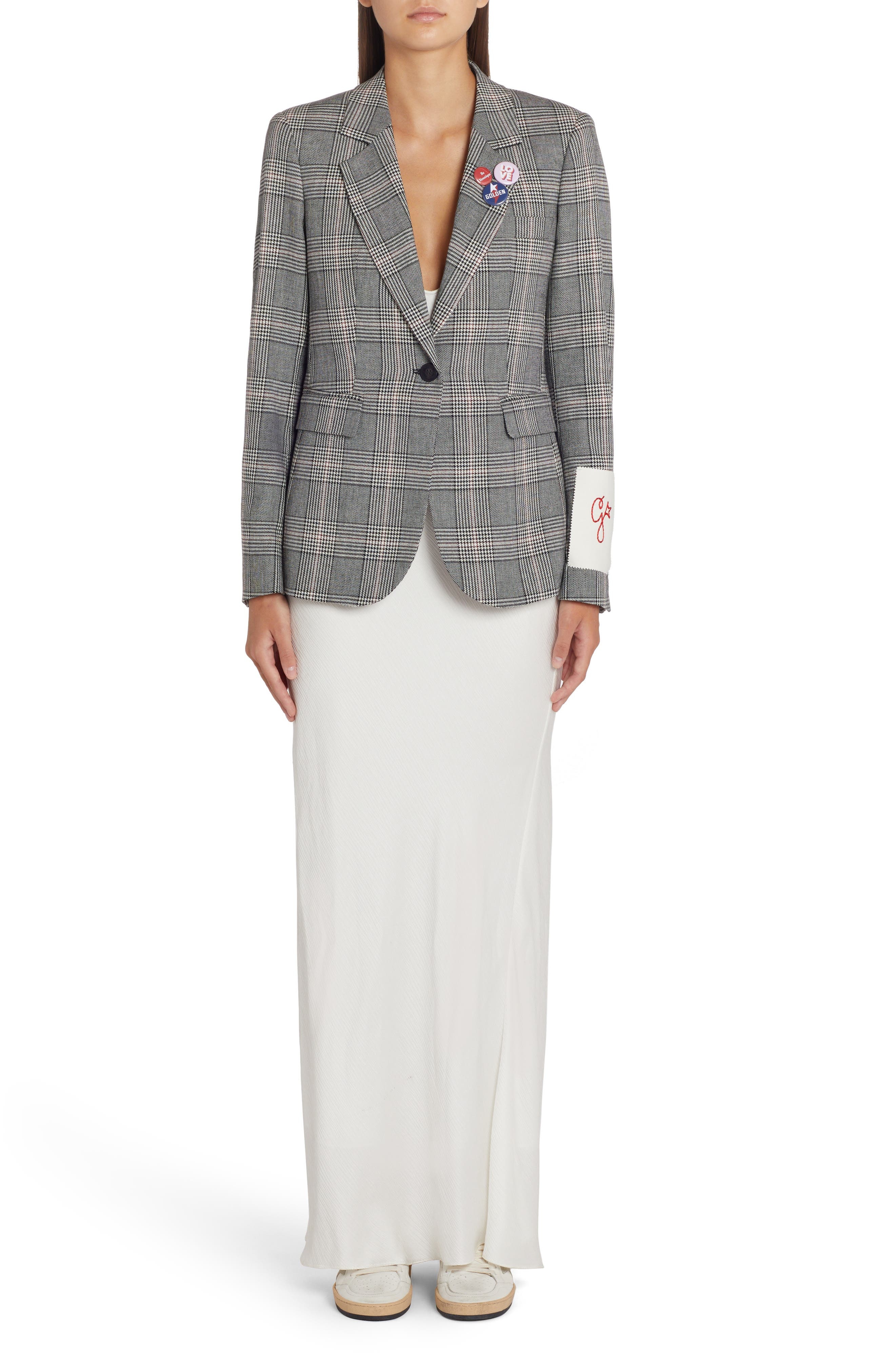 Golden Goose Dune Glen Plaid Virgin Wool Blend Blazer in Grey/Bone White at Nordstrom - 7