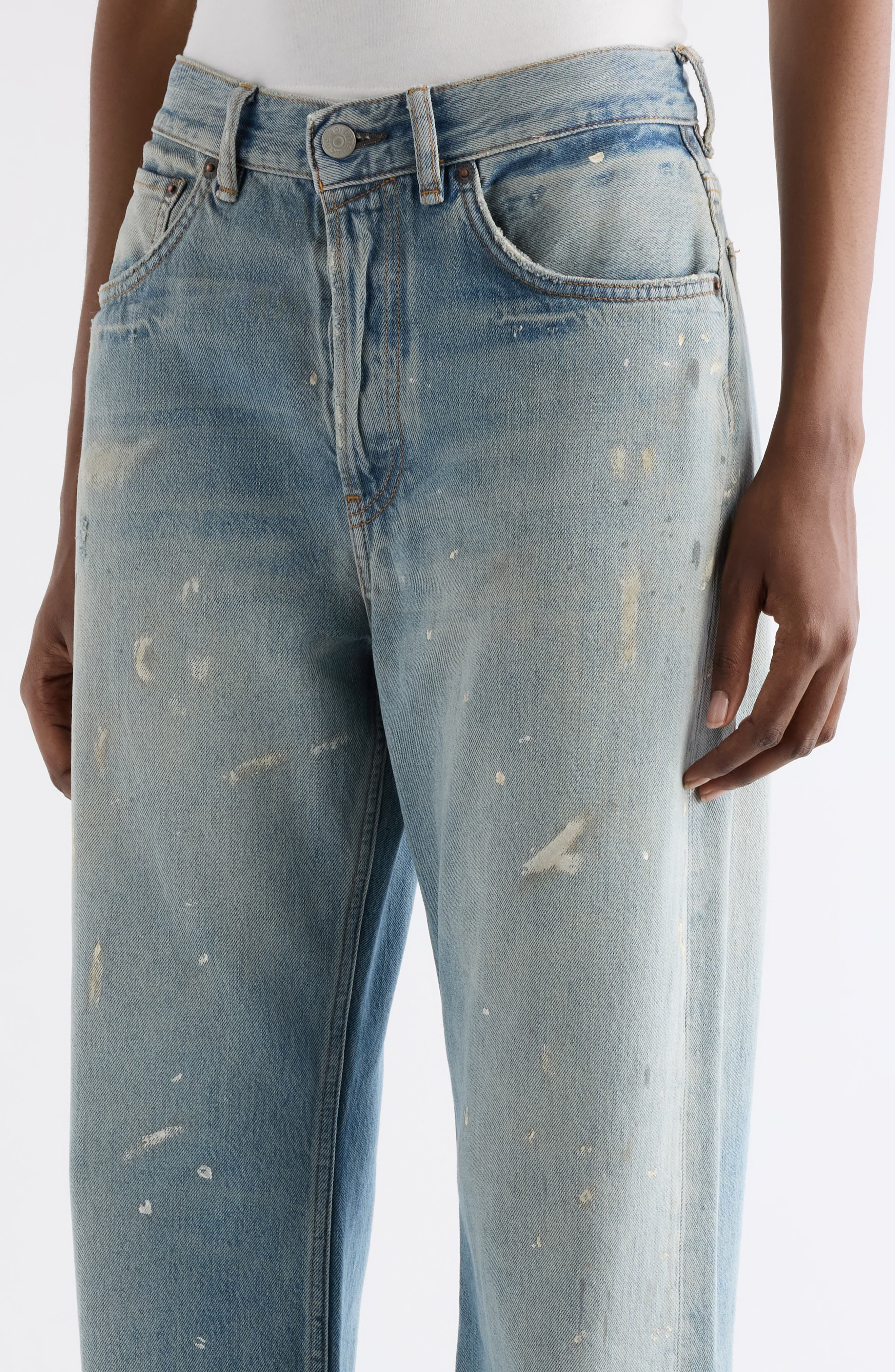 Acne Studios 2021F Trafalgar Paint Splatter Flare Jeans in Light Blue at Nordstrom - 5