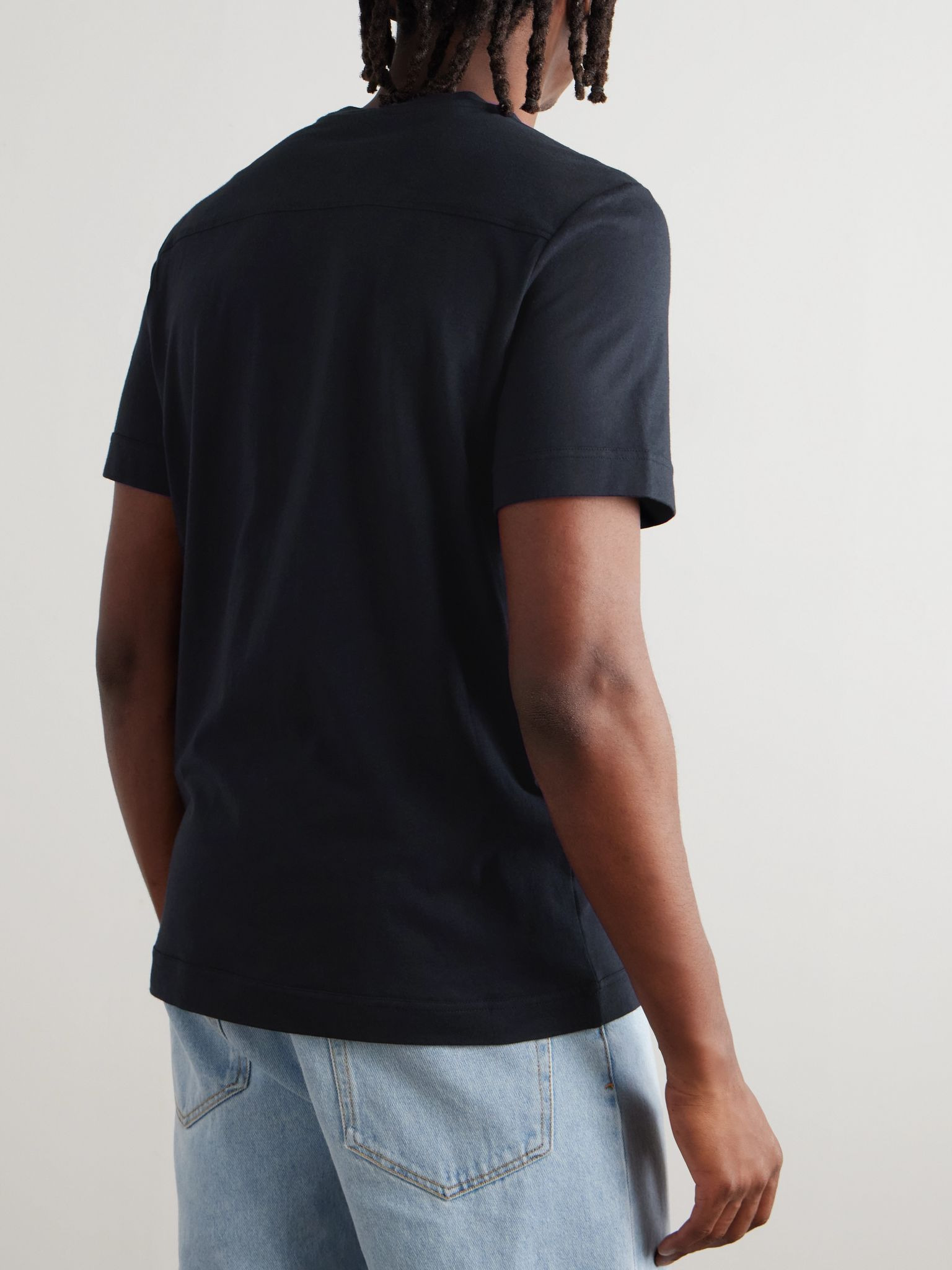 Logo-Appliquéd Shell-Trimmed Cotton and Cashmere-Blend Jersey T-Shirt Navy - 3