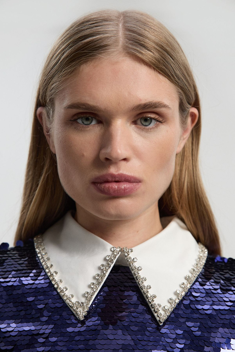 Sequin Woven Long Sleeve Woven Cropped Top 3