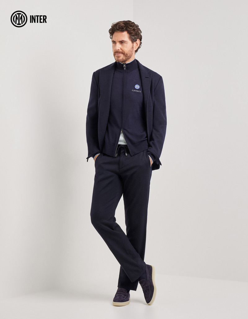 Canali NAVY BLUE MERINO WOOL CARDIGAN WITH ZIPPER - INTER COLLECTION outlook