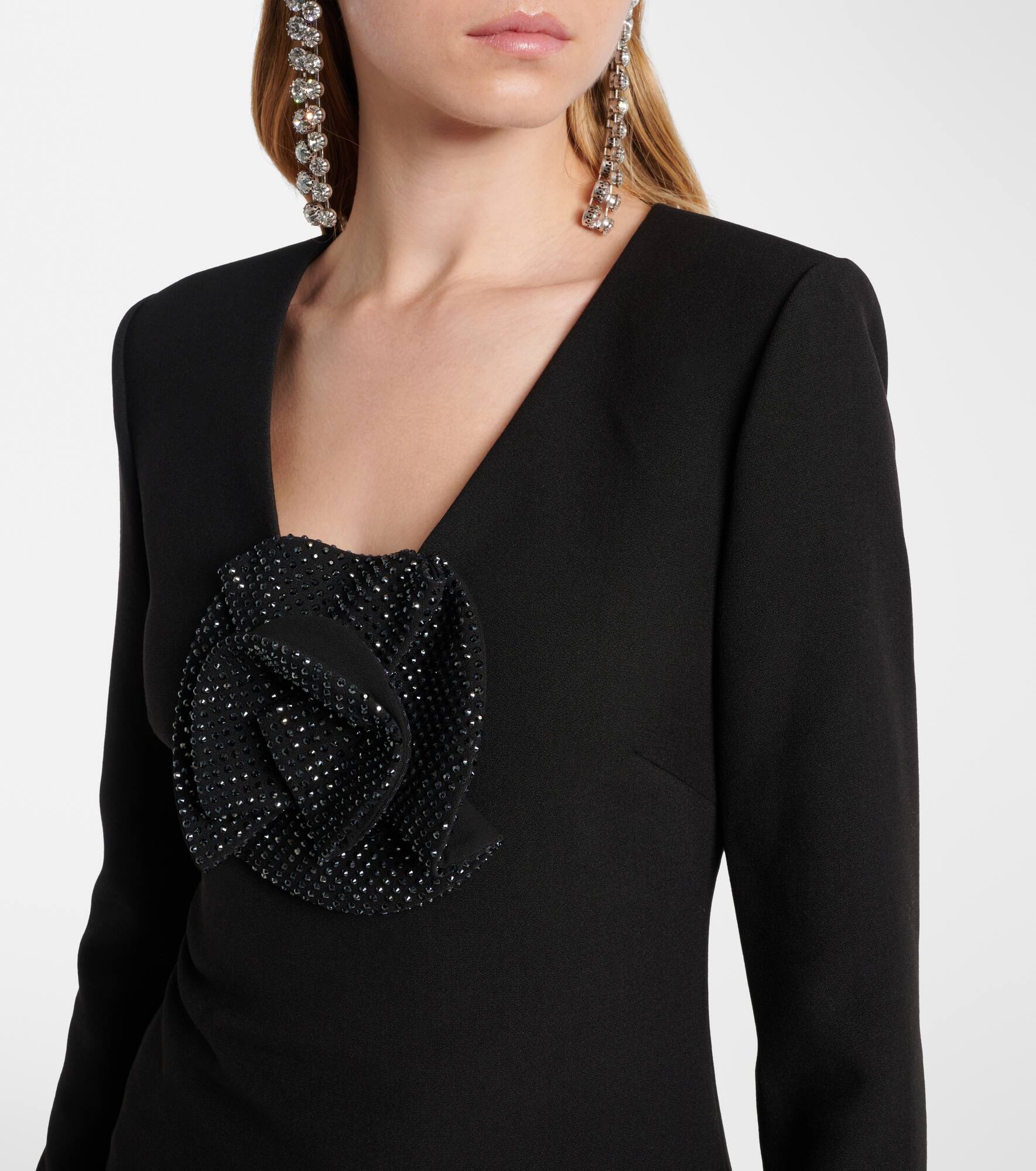 Floral-appliqué embellished crêpe top - 4