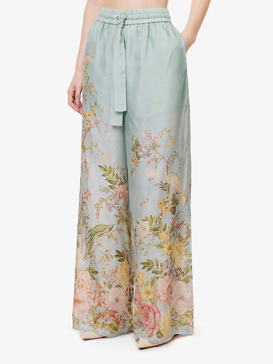 Waverly floral-print straight-leg high-rise silk trousers - 3