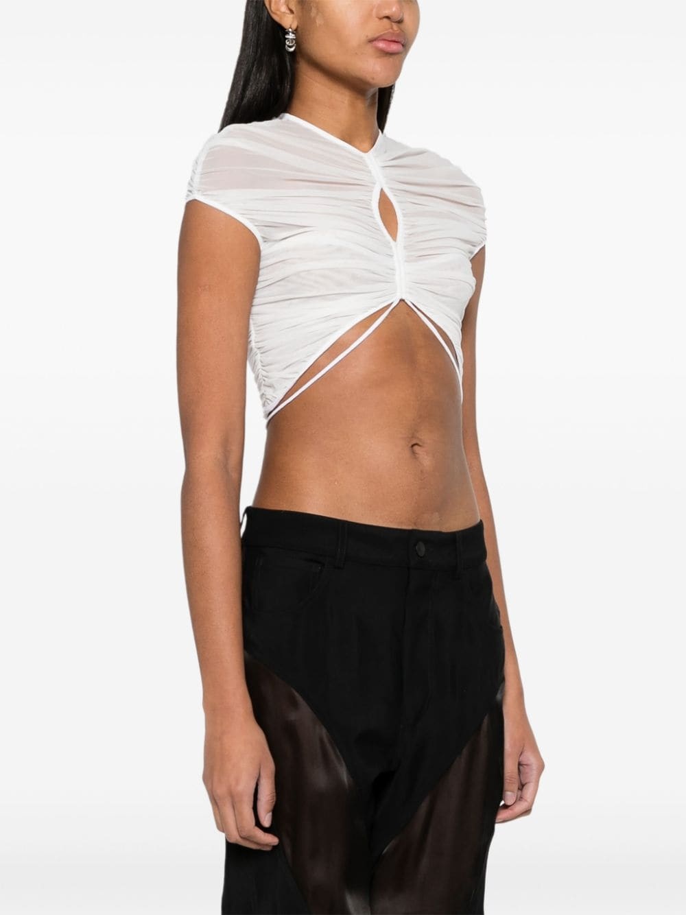 cropped mesh T-shirt - 3