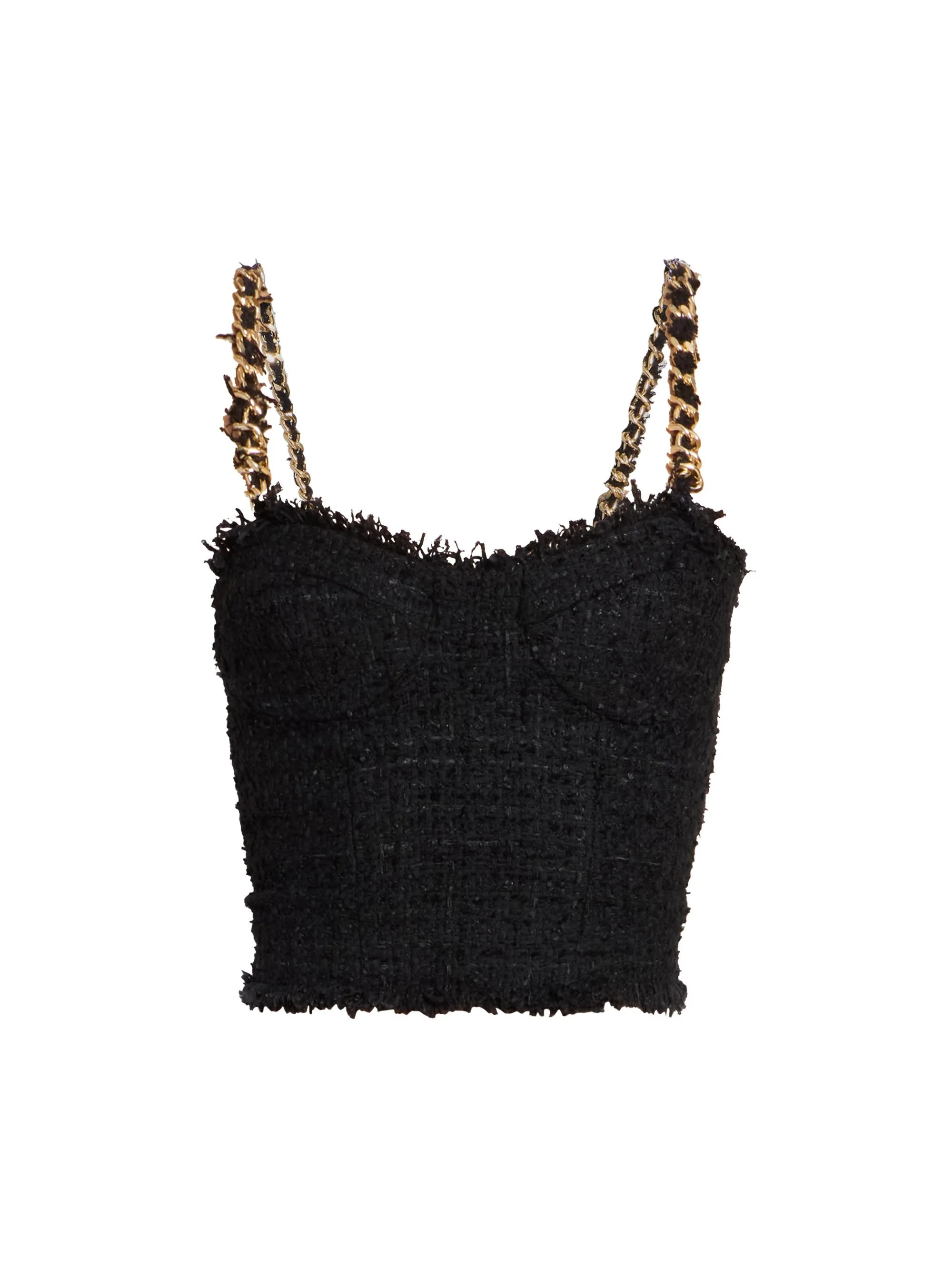 Women's Tweed Chain Strap Top - Noir - 1