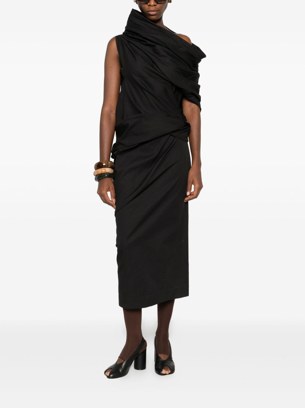 Moulded draped cowl-neck midi dress - 2