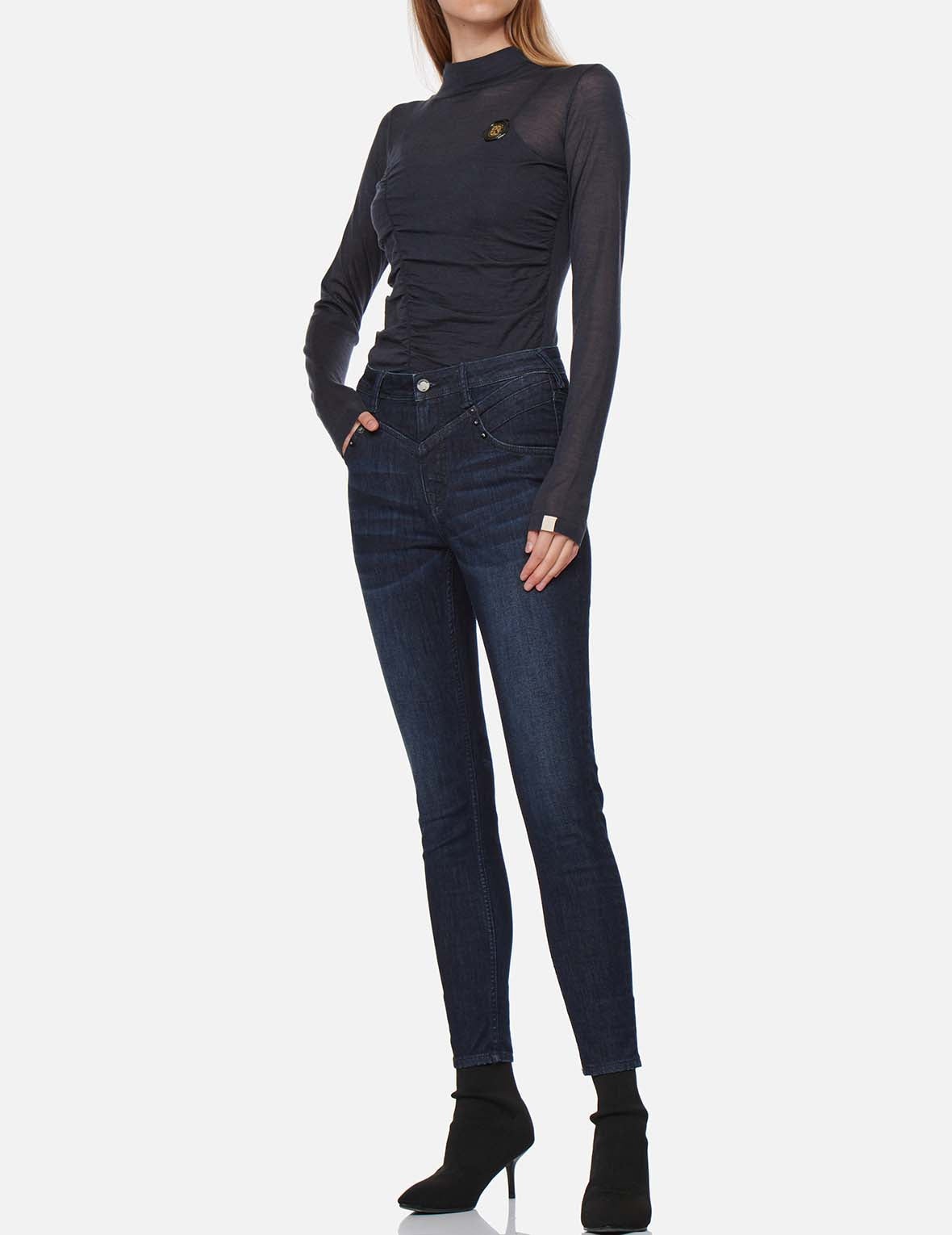 Ruched Front High Neck Knit Top - 5