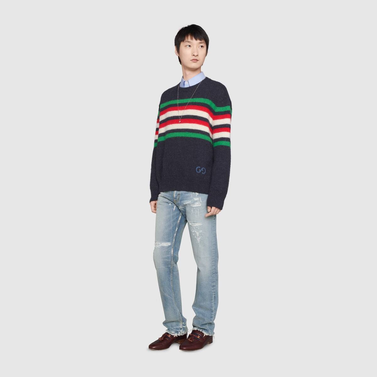 Striped wool alpaca sweater with GG - 2