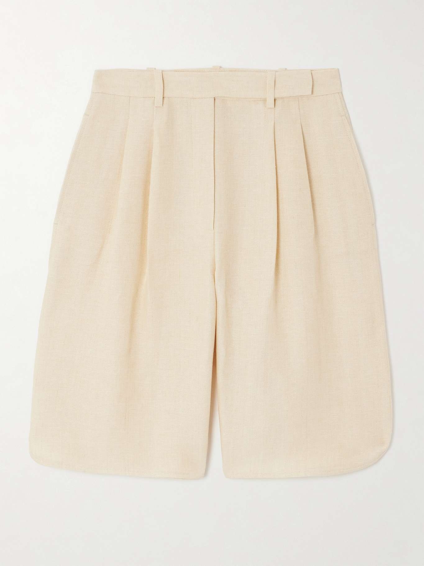 Pleated linen straight-leg shorts - 1