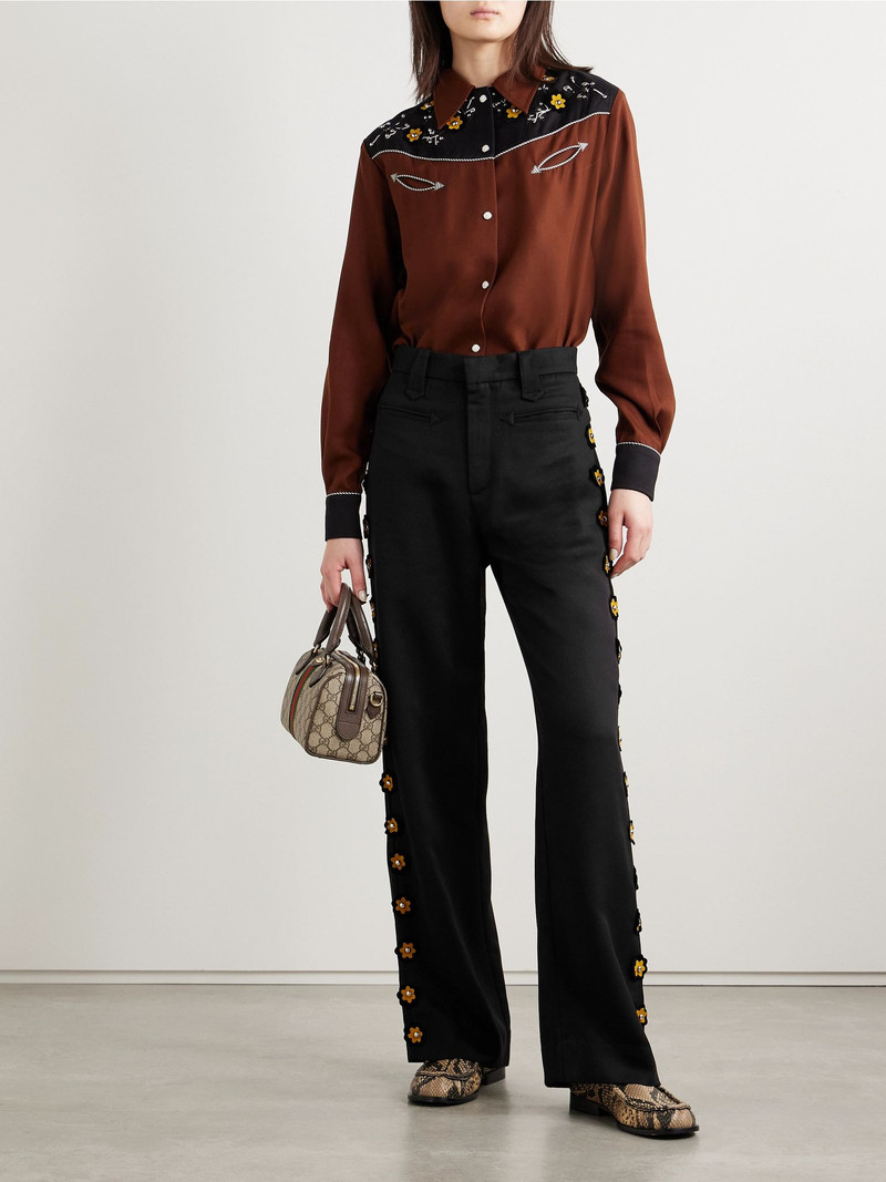BODE Abilene studded appliquéd twill straight-leg pants Black outlook
