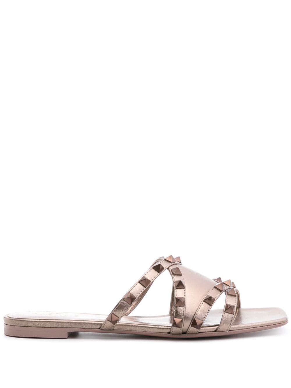 Rockstud metallic leather slides - 1