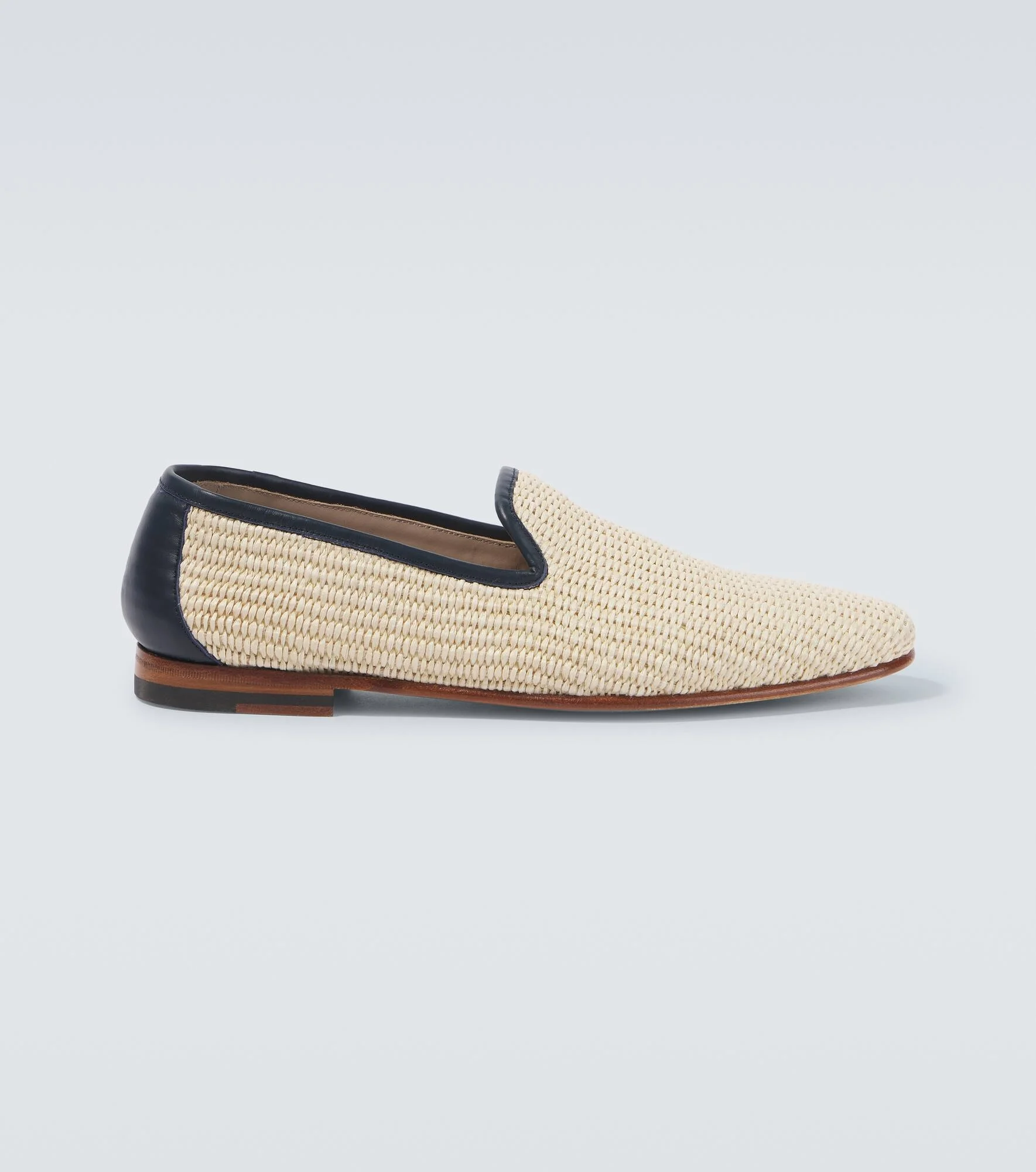 Mario leather-trimmed raffia-effect loafers - 1