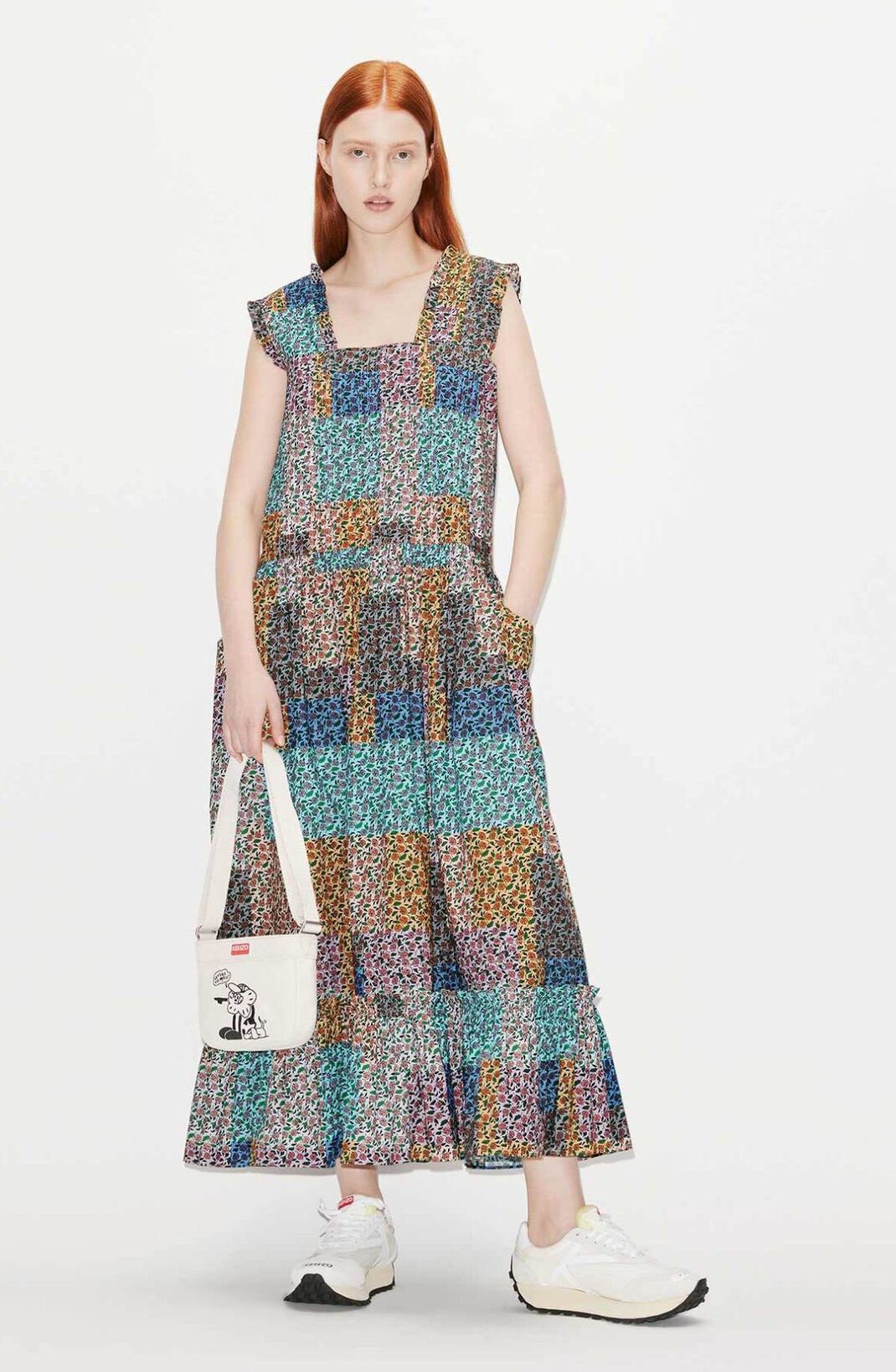 'Patchwork' pleated midi dress - 2