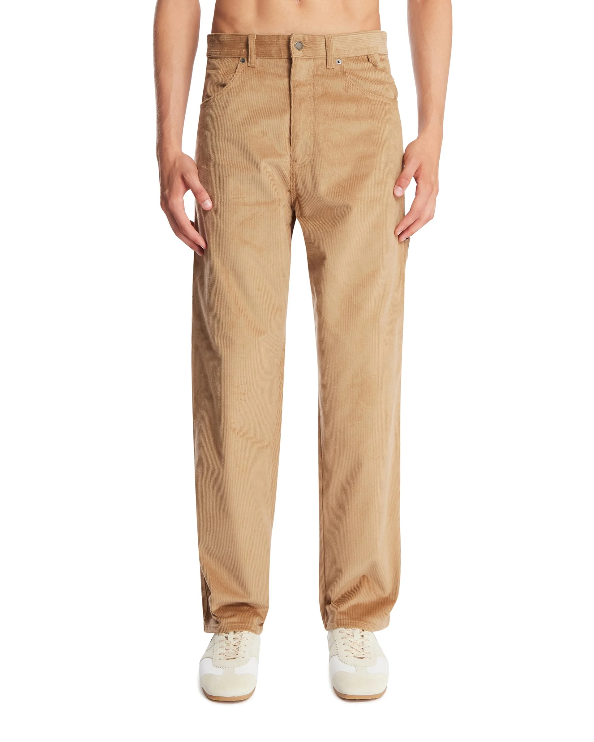 Beige Ribbed Carpenter Pants - 1